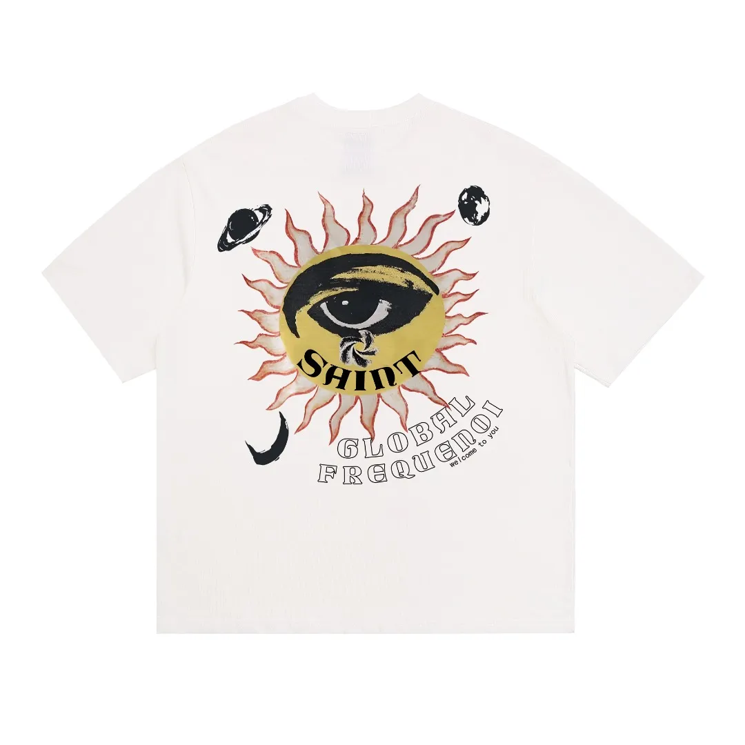 Stylish brand Saint michael 25FW God's Eye print distressed retro loose short-sleeved T-shirt. Digital white ink direct printing. The fabric is breathable and the pattern is three-dimensional and clear. Fabric: Double yarn 240g Style number: S930 Size: S-M-L-XL Color: White Price: P110